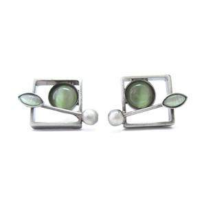 Square Green Catsite Studs by Christophe Poly